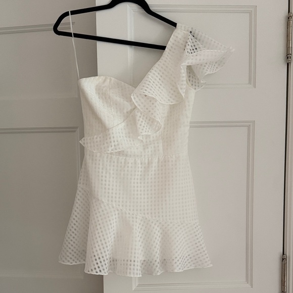 Amanda Uprichard White Ruffle One-Shoulder Mini Dress - Picture 1 of 1